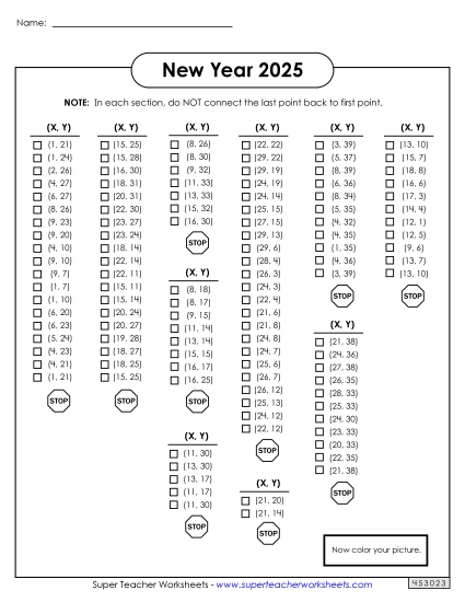 New Year Math - Mystery Graph Picture 2025 (Printable PDF Worksheet)