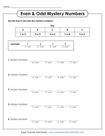 Mystery Odd-Even Number Puzzle (Printable PDF Worksheet)