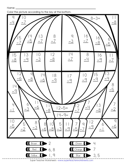 Mystery Pictures - Mystery Picture: Hot Air Balloon (Printable PDF Worksheet)