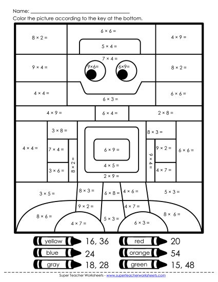 Mystery Pictures - Mystery Picture: Robot (0-9) (Printable PDF Worksheet)