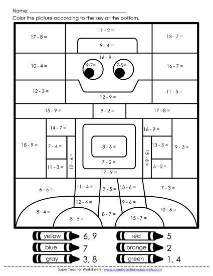Mystery Pictures - Mystery Picture: Robot (Printable PDF Worksheet)