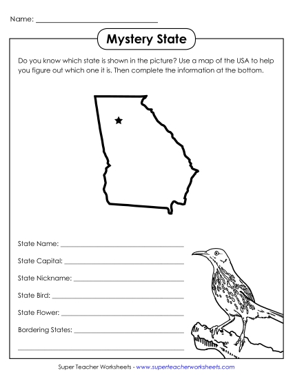 Mystery State Activities - Mystery State: Georgia (Printable PDF Worksheet)