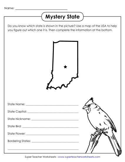 Mystery State Activities - Mystery State: Indiana (Printable PDF Worksheet)