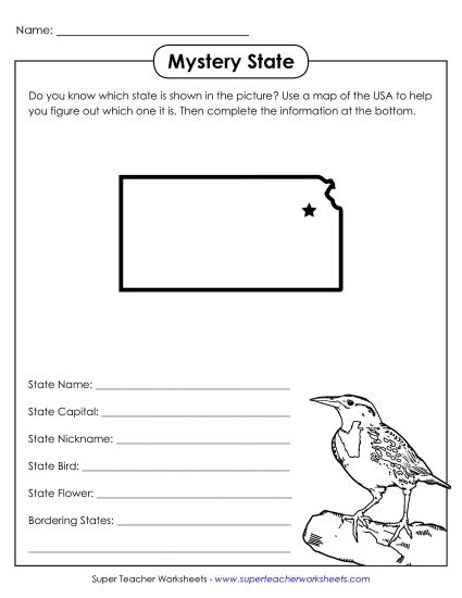 Mystery State Activities - Mystery State: Kansas (Printable PDF Worksheet)