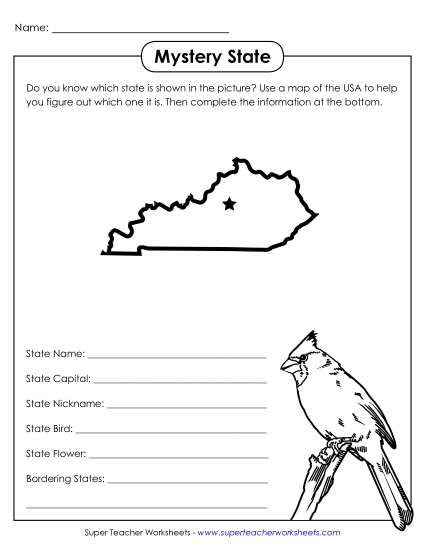 Mystery State Activities - Mystery State: Kentucky (Printable PDF Worksheet)