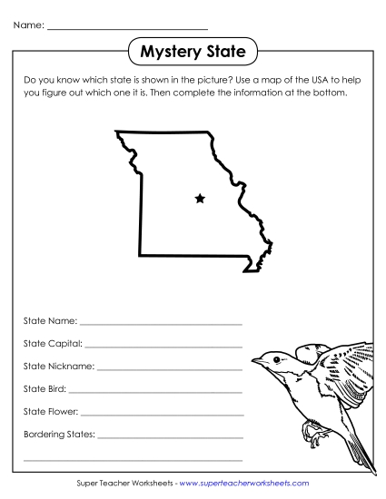 Mystery State Activities - Mystery State: Missouri (Printable PDF Worksheet)