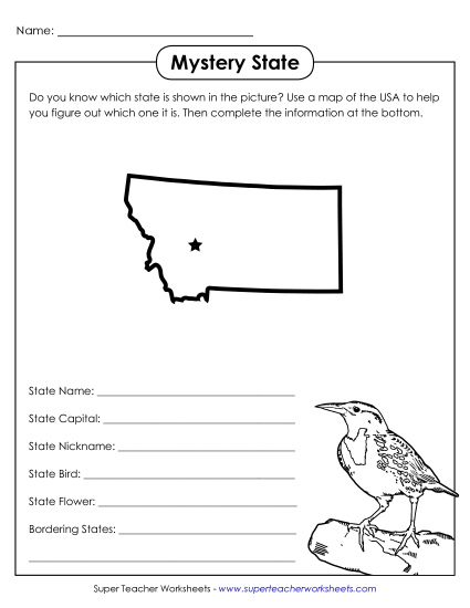 Mystery State Activities - Mystery State: Montana (Printable PDF Worksheet)