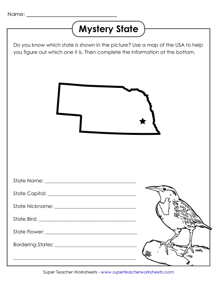 Mystery State Activities - Mystery State: Nebraska (Printable PDF Worksheet)