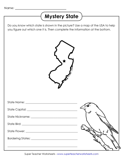Mystery State Activities - Mystery State: New Jersey (Printable PDF Worksheet)