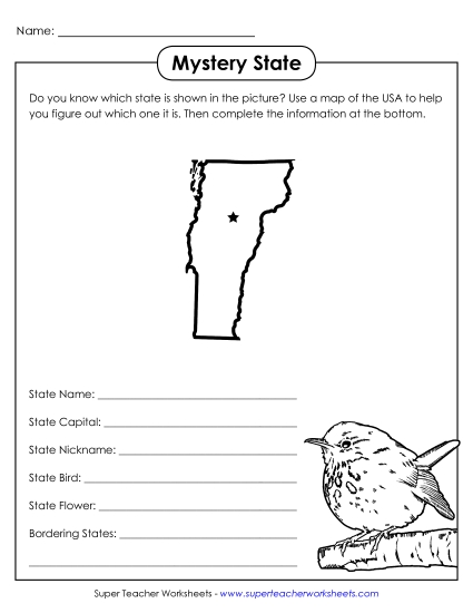 Mystery State Activities - Mystery State: Vermont (Printable PDF Worksheet)