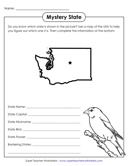 Mystery State Activities - Mystery State: Washington (Printable PDF Worksheet)