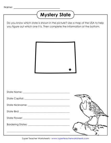 Mystery State Activities - Mystery State: Wyoming (Printable PDF Worksheet)
