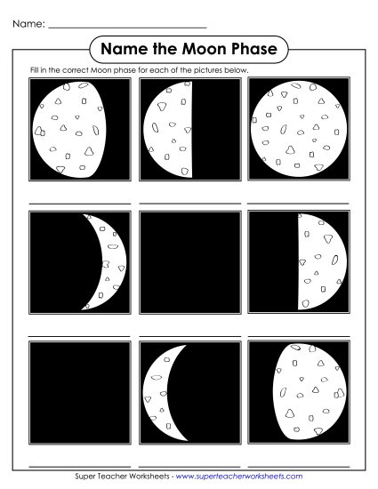 Moon Phases - Name the Moon Phase (Printable PDF Worksheet)