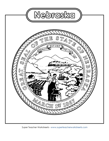 Flags & Seals - Nebraska State Seal (Black & White) (Printable PDF Worksheet)