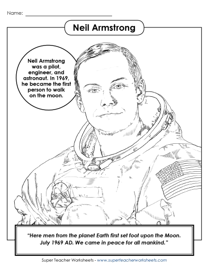 Astronauts - Neil Armstrong - Coloring Page (Printable PDF Worksheet)