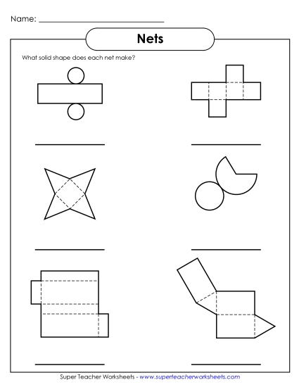 Nets Worksheets - Net Shapes Worksheet #1 (Printable PDF Worksheet)