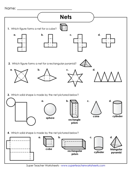 Nets Worksheets - Net Shapes Worksheet #2 (Printable PDF Worksheet)