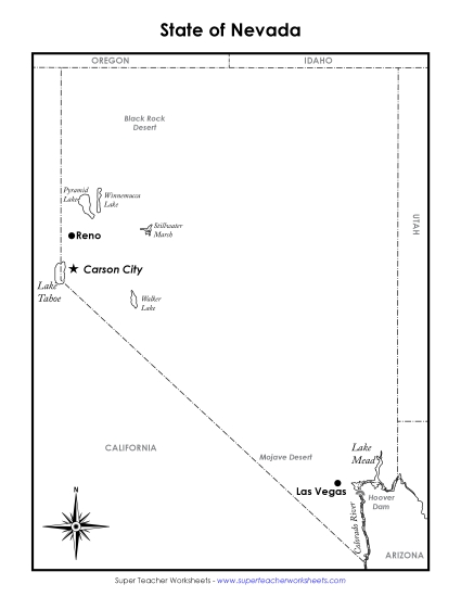 Maps - Nevada Map (Labeled) (Printable PDF Worksheet)