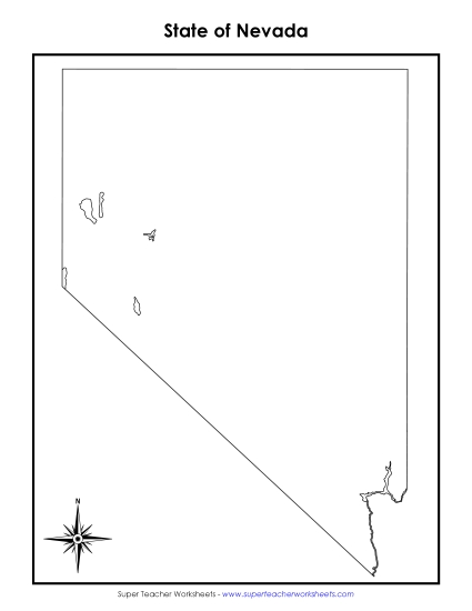 Maps - Nevada Map (No Bordering States) (Printable PDF Worksheet)