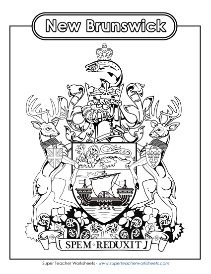 Flag and Coat of Arms - New Brunswick Coat of Arms (Black & White) (Printable PDF Worksheet)