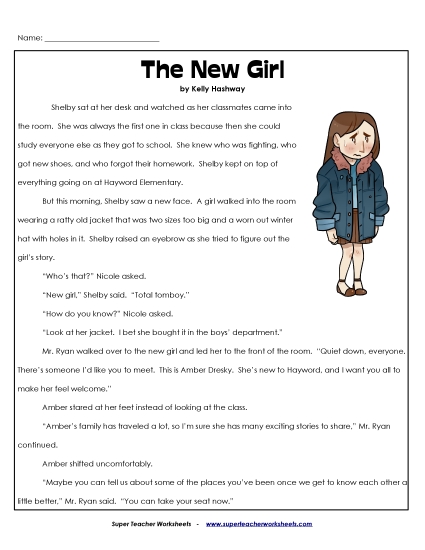 Fiction Stories - New Girl (Fiction) (Printable PDF Worksheet)