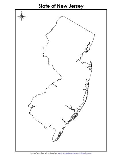 Maps - New Jersey Map (No Bordering States) (Printable PDF Worksheet)