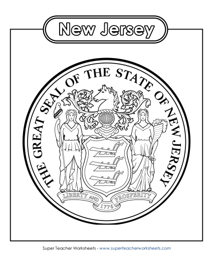 Flags & Seals - New Jersey State Seal (Black & White) (Printable PDF Worksheet)