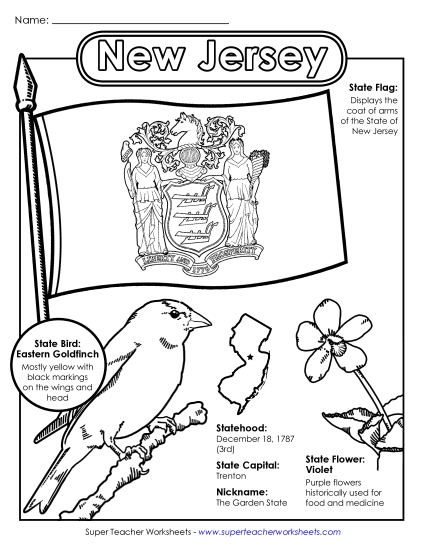 Symbols - New Jersey State Symbols Coloring Page (Printable PDF Worksheet)