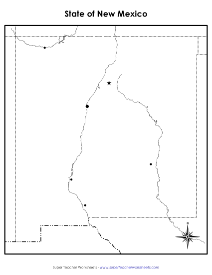 Maps - New Mexico Map (Blank Cities) (Printable PDF Worksheet)
