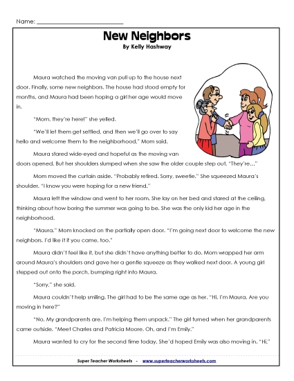 Reading Comprehension - New Neighbors (Fiction) (Printable PDF Worksheet)