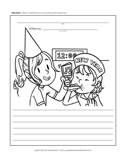 Writing Story Pictures - New Year Celebration (Printable PDF Worksheet)