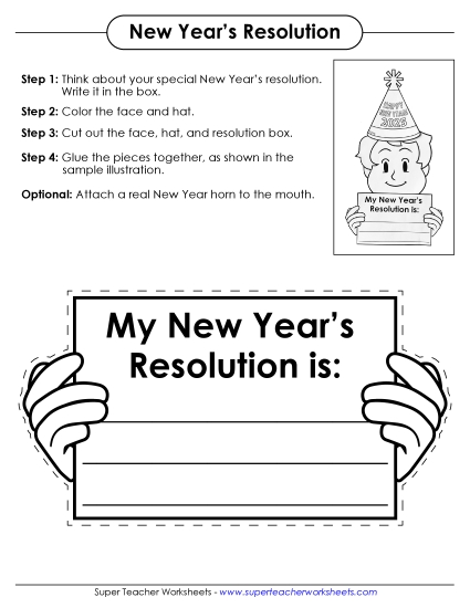 New Year Worksheets - New Year's Resolution Craft (2025) (Printable PDF Worksheet)