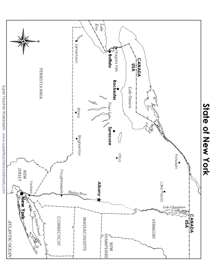 Maps - New York Map (Labeled) (Printable PDF Worksheet)