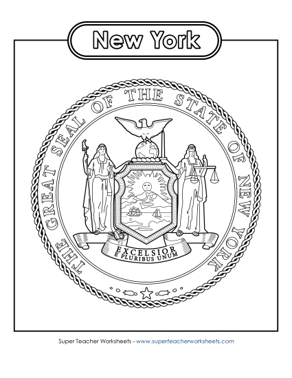 Flags & Seals - New York State Seal (Black & White) (Printable PDF Worksheet)