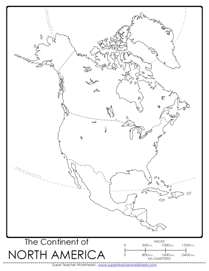 Maps of North America - North America - Blank (Printable PDF Worksheet)