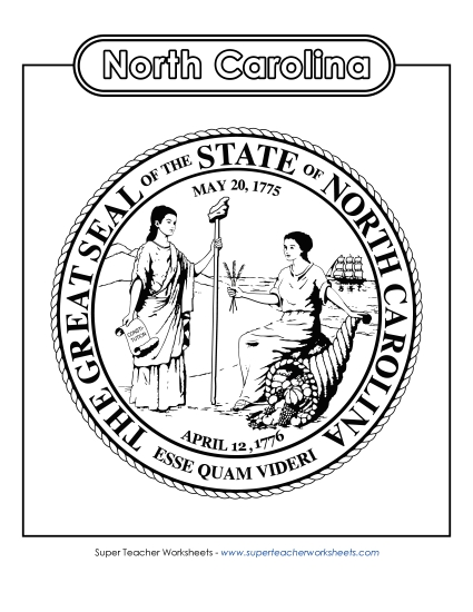 Flags & Seals - North Carolina State Seal (Black & White) (Printable PDF Worksheet)