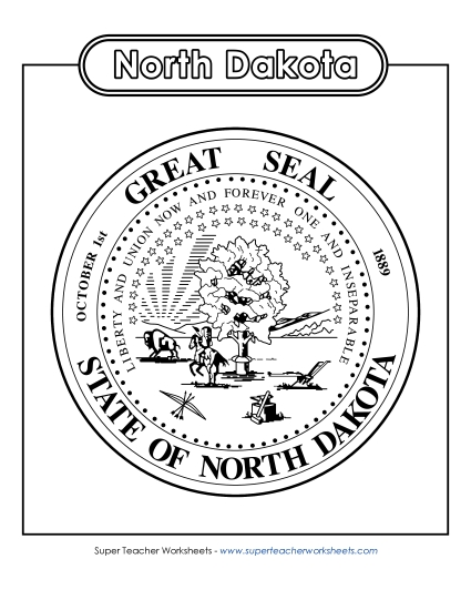 Flags & Seals - North Dakota State Seal (Black & White) (Printable PDF Worksheet)