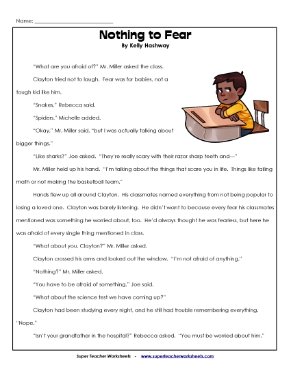 Fiction Stories - Nothing to Fear (Printable PDF Worksheet)