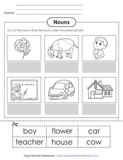 Basic Nouns - Noun Cut & Paste (Basic)  (Printable PDF Worksheet)