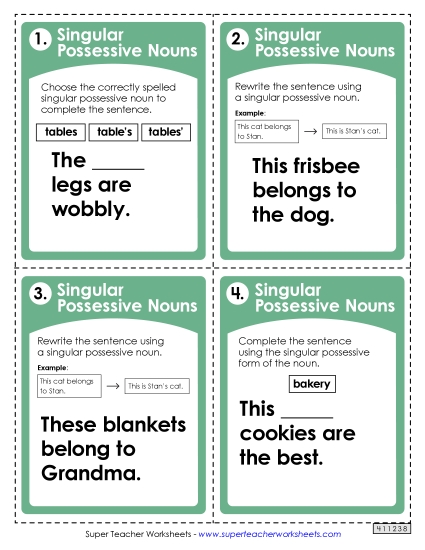 Nouns: Singular Possessive  (Printable PDF Worksheet)