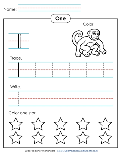Number One - Number 1: Trace, Print, Color (Printable PDF Worksheet)