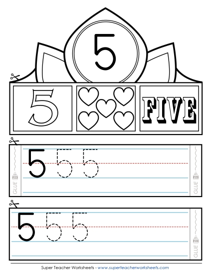 Numbers 1 - 10 - Number 5 Crown (Printable PDF Worksheet)