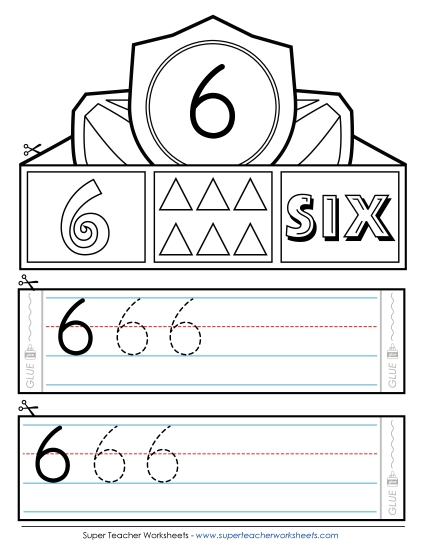 Numbers 1 - 10 - Number 6 Crown (Printable PDF Worksheet)