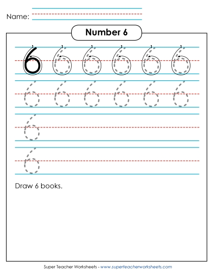 Number Six - Number 6: Trace and Print (Printable PDF Worksheet)
