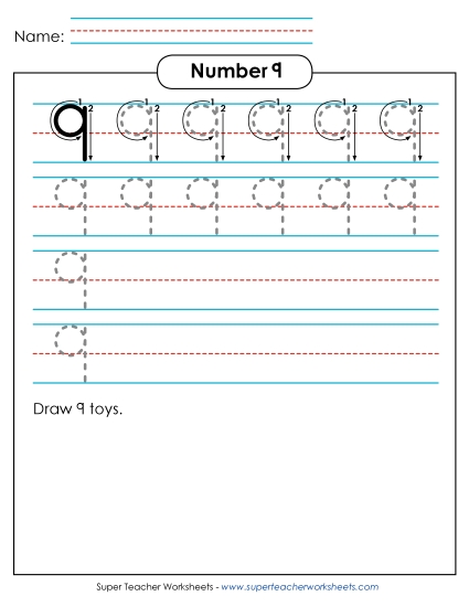 Number Nine - Number 9: Trace and Print (Printable PDF Worksheet)