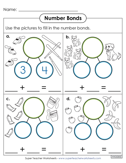 Number Bonds - Sums to 10 - Number Bonds - Count the Pictures (Printable PDF Worksheet)