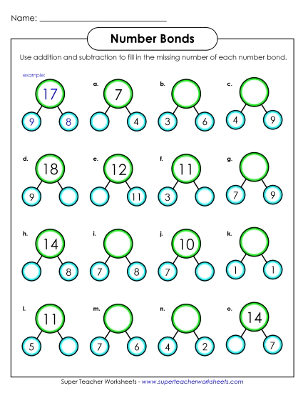 Number Bonds - Sums to 20 - Number Bonds to 20  Worksheet 1 (Printable PDF Worksheet)