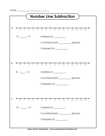 Number Line Subtraction - Number Line Subtraction 2 (Printable PDF Worksheet)