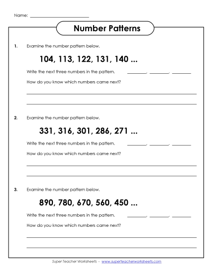 Intermediate (2-3) - Number Patterns 2 (Printable PDF Worksheet)