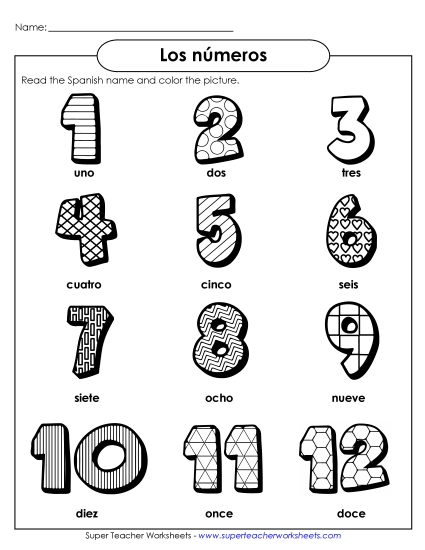Numbers  - Number Pictures (1-12) (Printable PDF Worksheet)